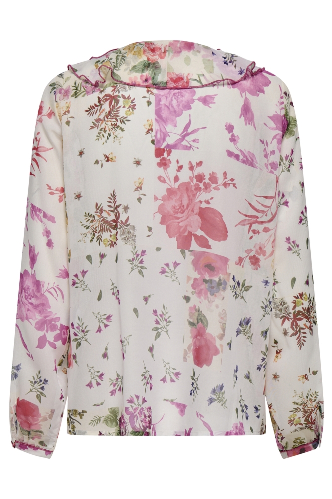 ONLMILLA LS FRILL TOP WVN 15370536 CLOUD DANCER/PATCHWORK